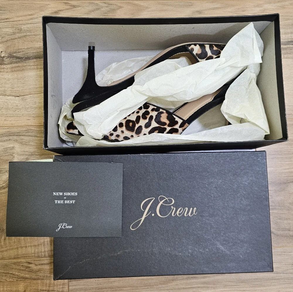 🎉HOST PICK🎉J.Crew Calf Hair Colette Asymmetrical Slingback Pumps In Leopard - Picture 12 of 17